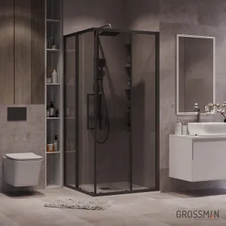 Душевой уголок Grossman Cosmo 300.K33.02.1010.21.10 100x100 см стекло тонированное профиль чёрный матовый